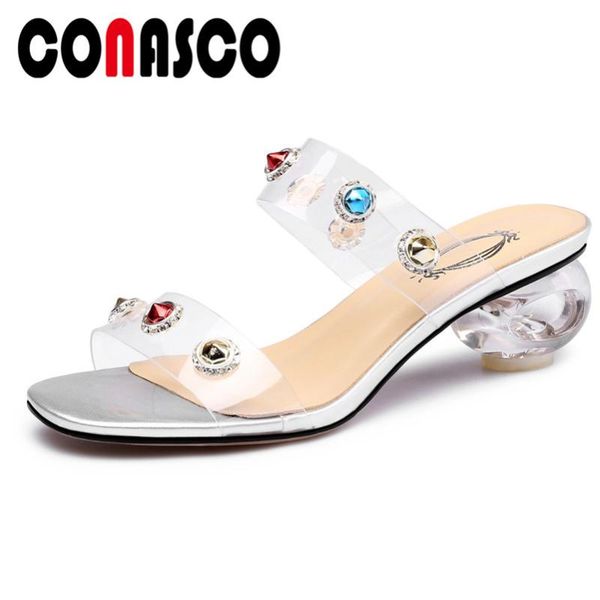

dress shoes conasco summer women sandals colorful rhinestone rivet decoration high heels open toe elegant pumps prom party woman, Black