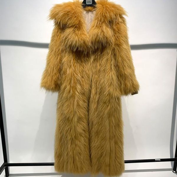 

women's fur & faux knitted women real raccoon ladies natural coat long, Black