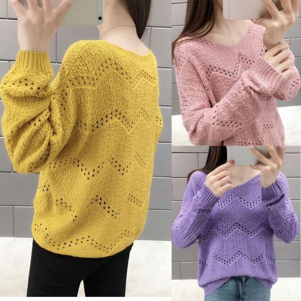 

women casual knitting v-neck long sleeve bottoming hollowed out sweater sweaters for fashion 2021 dress women's, White;black