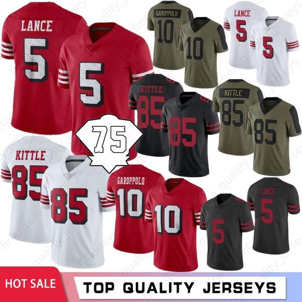 

75th 5 trey lance 85 george kittle men football jersey bosa fred warner brandon aiyuk jimmy garoppolo rice patrick willis outdoor apparel 20, Black;red