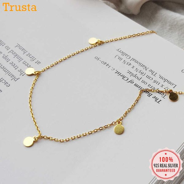 

designer necklace trustdavis round choker link chain party small circle charm for women fashion 925 sterling silver jewelry gift ed332