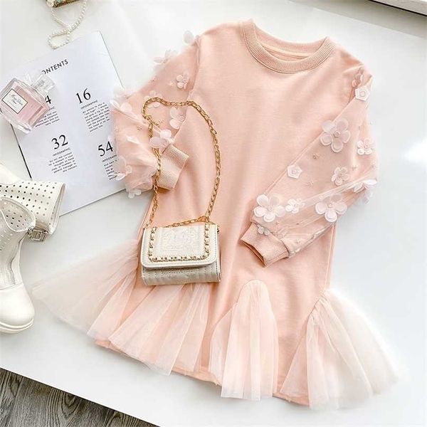 

girls fashion dress kids cotton es for winter outfits casual pink color toddler girl with lace flower 211027, Red;yellow