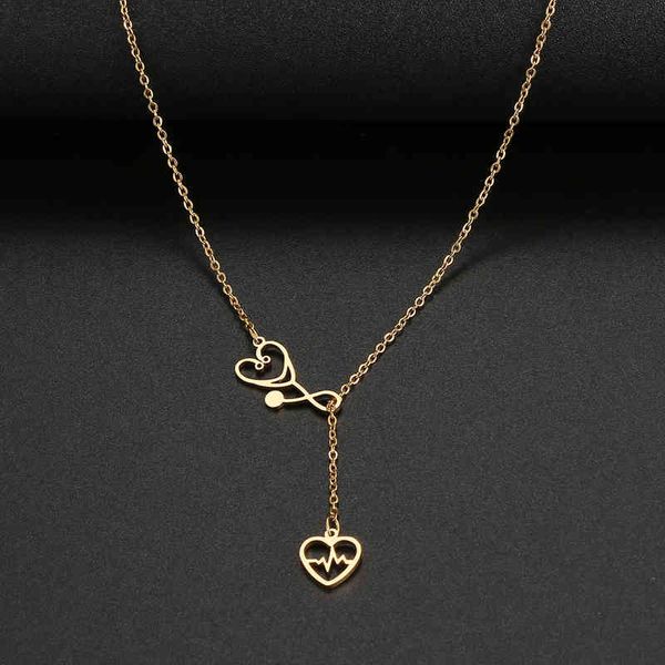 

stainless steel necklaces stethoscope electrocardiogram pendant collar chain fashion necklace for woman jewelry party, Silver