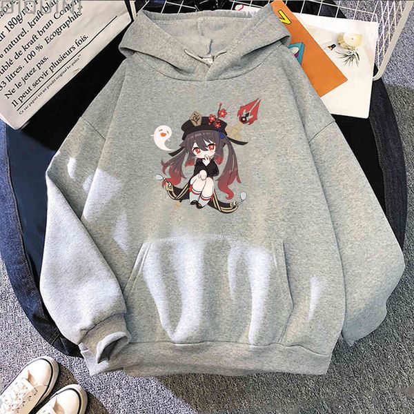 

women hoodie genshin impact sweatshirts female casual harajuku anime hoodies kawaii hu tao graphic hoody 2021 new pullovers streetwear, Black