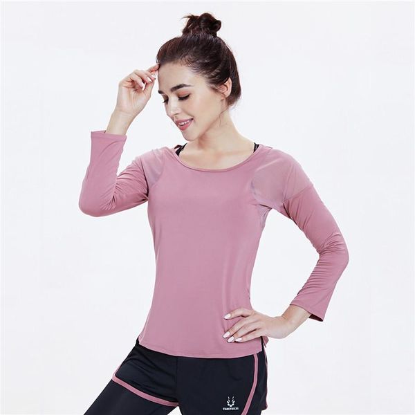 

yoga outfit women athletic long sleeved quick dry running excise t-shirts willarde sports workout gym shirts mesh spliced