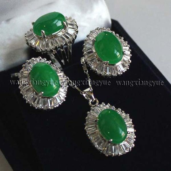 

green emerald link earrings / ring pendant necklace jewelry set jade bracelet, &, Black