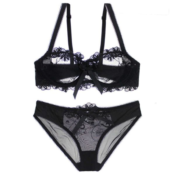 

thin lace bra mesh transparent lingerie set 9160, Red;black