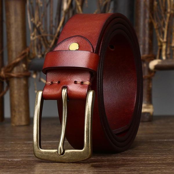 

belts 3.8cm wide design belt male genuine leather pin buckle head layer cowhide pure copper retro casual, Black;brown