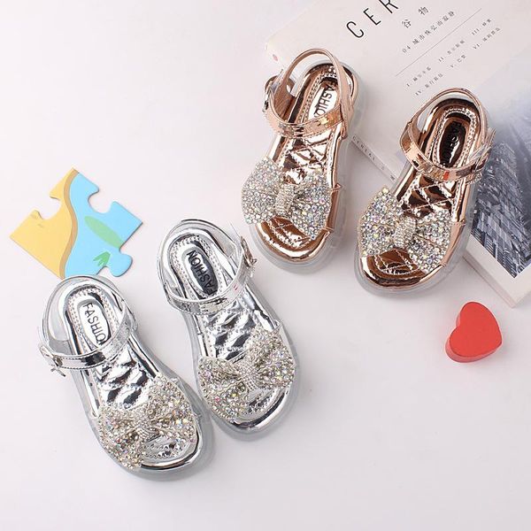 

sandals girls 2021 summer shoes beach kids princess bright diamond butterfly bow-knot for party flats sequins, Black;red