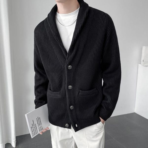 

men's sweaters wear knitted sweater loose turn-down collar single-breasted solid color cardigan coat 2021 autumn winter, White;black