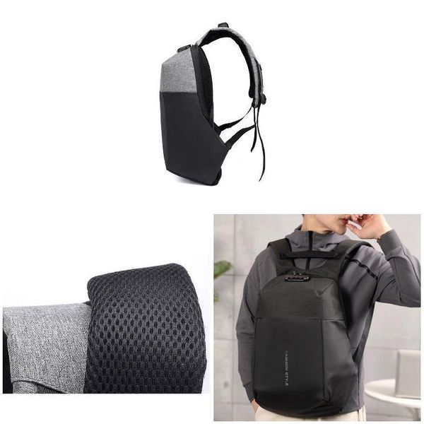 

men anti-theft lock backpack casual travel school bag with invisible usb charging port -mx8