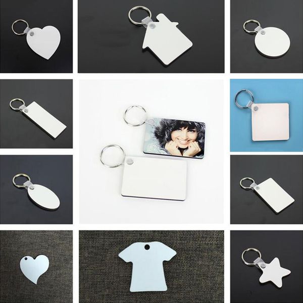 

11 styles sublimation blank diy keychains party favor sundries mdf wooden key pendants thermal transfer double-sided keyring white gift keyc