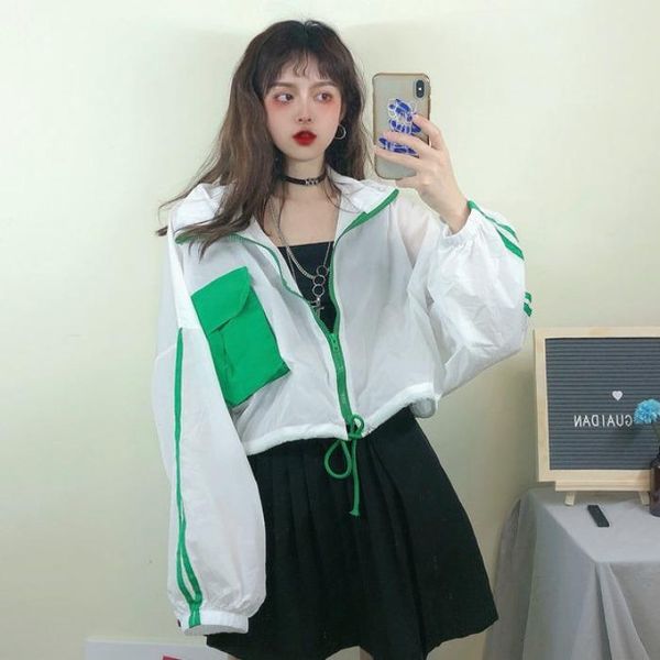

women's jackets loose thin white coat women casual style spring summer crop fashion brand bf harajuku hipster sunscreen long sleeve, Black;brown