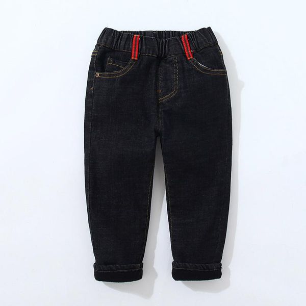 

trousers fleece warm winter boys girls denim pants thermal fall elastic waist jeans children's clothes, Blue