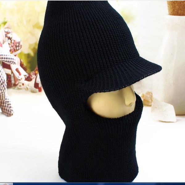

men's warm hat dual-purpose outdoor face protection winter woolen knitted single hole with brim hats, Black;white