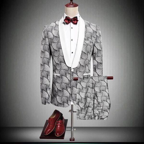 

men's suit two-piece (jacket + pants) business formal print ball party dress suits & blazers, White;black