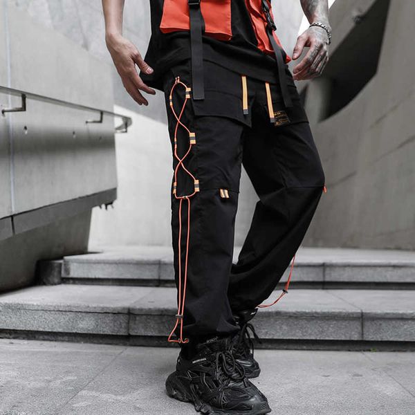 

men's pants fashion men cargo ribbons black streetwear hip hop sweatpants joggers elastic waist harem trousers 8tkc 8jxk