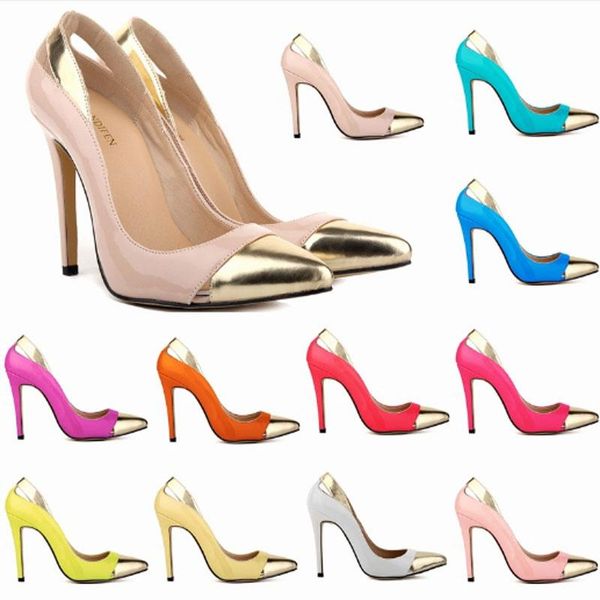 

dress shoes high heeled wedding bridesmaid's banquet women's patent leather and gold high-heeled for women, Black