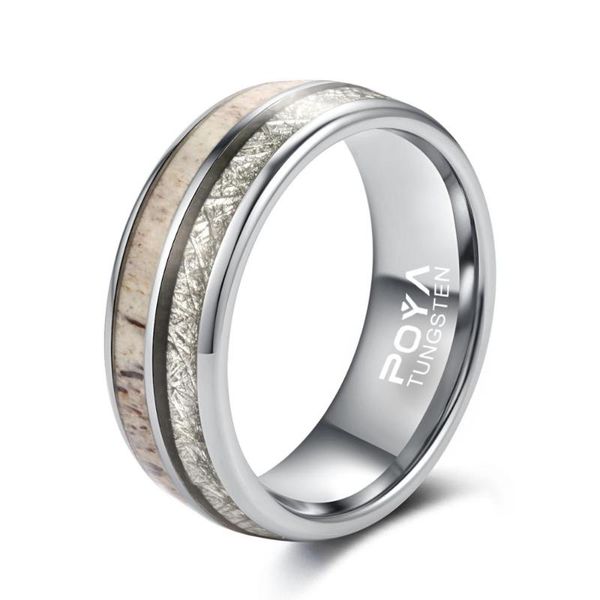 

tungsten rings for men women wedding bands deer antler meteorite inlay comfort fit cluster, Golden;silver