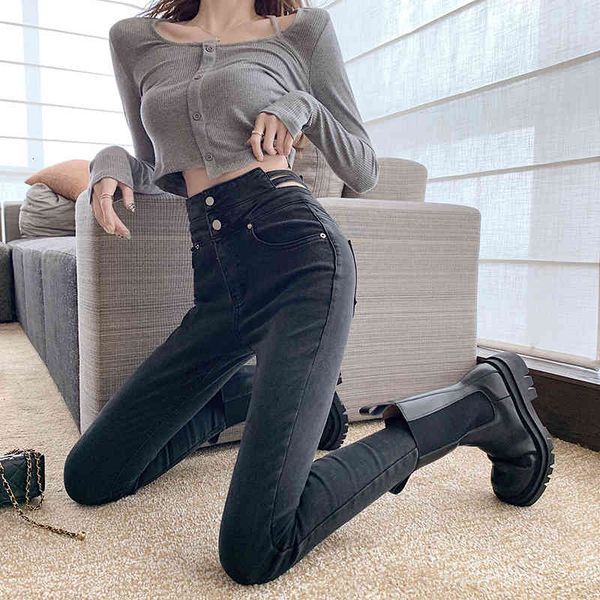 

women's jeans tight waist high jeans for spring woman black style pants thin ankle femoral length close-fitting 5wk8, Blue