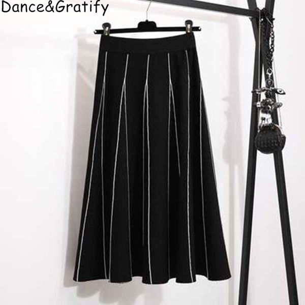 

skirts 2021 autumn winter womens fashion kniiting big swing long midi skirt knitted sweater, Black