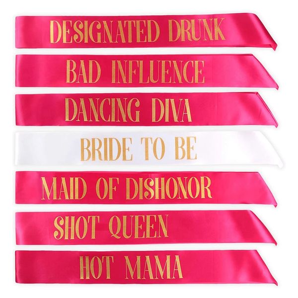 Divertente festa di matrimonio Bride To Be Team Bride Tribe Satin Sash Set Hot Pink Bridal Shower Addio al nubilato Idee per la decorazione del gioco