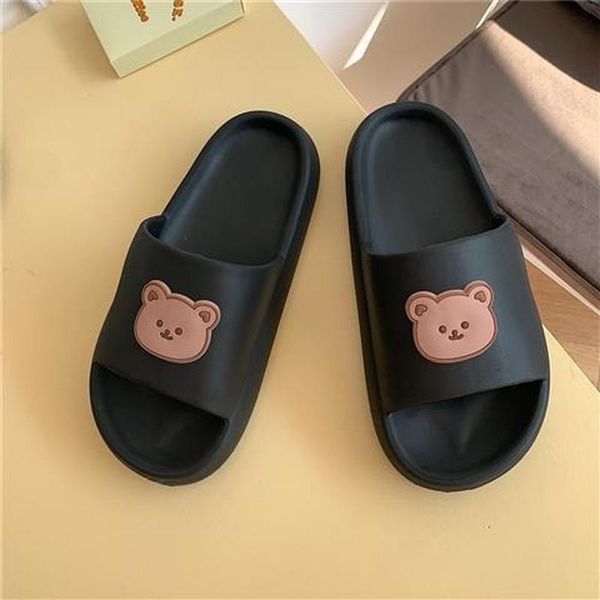 

slippers 2021 bear women summer flip-flops sandals platform casual home bedroom couple shoes, Black