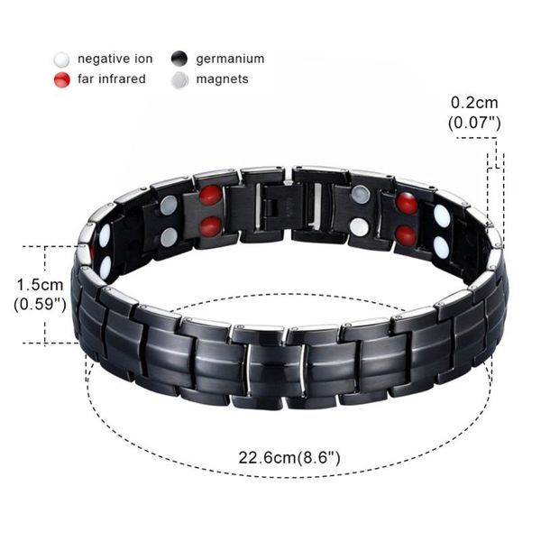 

link, chain men magnetic bracelet for arthritis pain relief magnets therapy bracelets carpel tunnel stainless steel (black color)