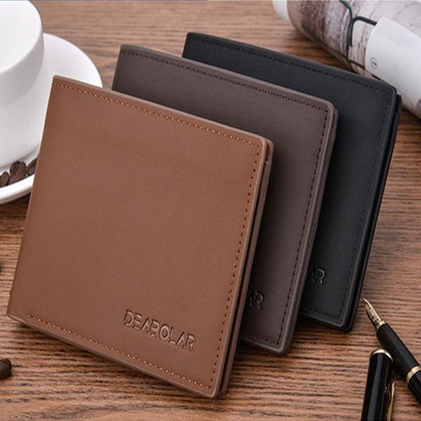 

purse men fashion pu leather short wallets solid color thin coin money pocket small for male with card holder, White