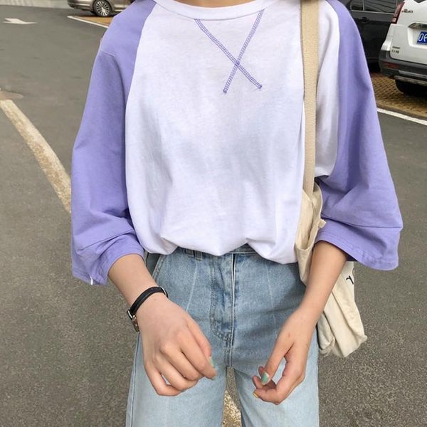 

women's t-shirt harajuku summer t-shirts women patchwork colorful half sleeve loose tshirt womens tee shirt ulzzang streetwear korean s, White