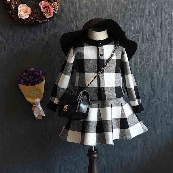 

autumn winter arrival girls fashion plaid 2 pieces suit coat+skirt 210528, White