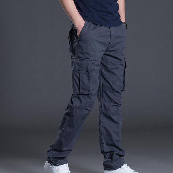 

men's pants men deep crotch multi pockets solid color cargo breathable quick drying loose elastic waist camping sweatpants workwear, Black