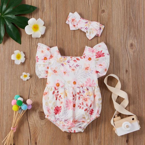 

rompers infant born clothes toddler baby girl outfits square collar cute flower romper suit climbing babygirl, Blue