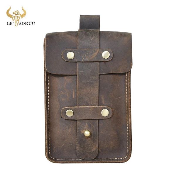 

old fashion thick crazy horse leather men travel belt fanny waist bag pack design bum hip 6" phone case pouch male 1607 bags