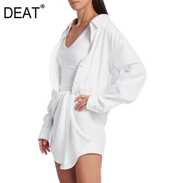 

women white irregular knot split big size dress lapel long sleeve loose fit fashion spring summer 1x3420 210421, Black;gray