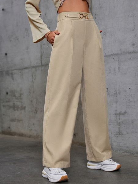 

sollinarry high waist slant pockets chain detail pants k9ob#, Black;white