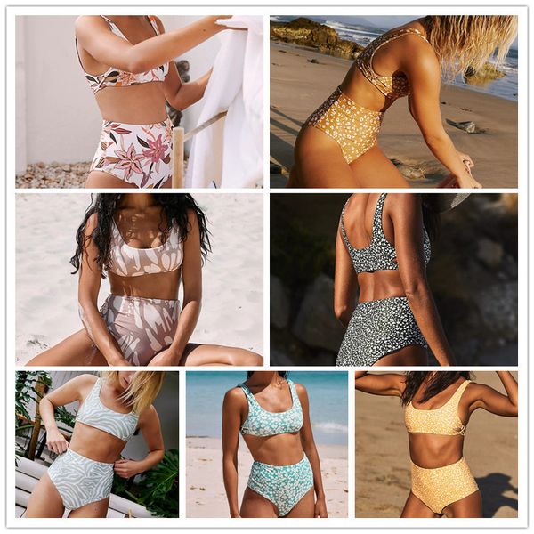 

2021 xingcheng ins printed cross swimsuit bikini, White;black