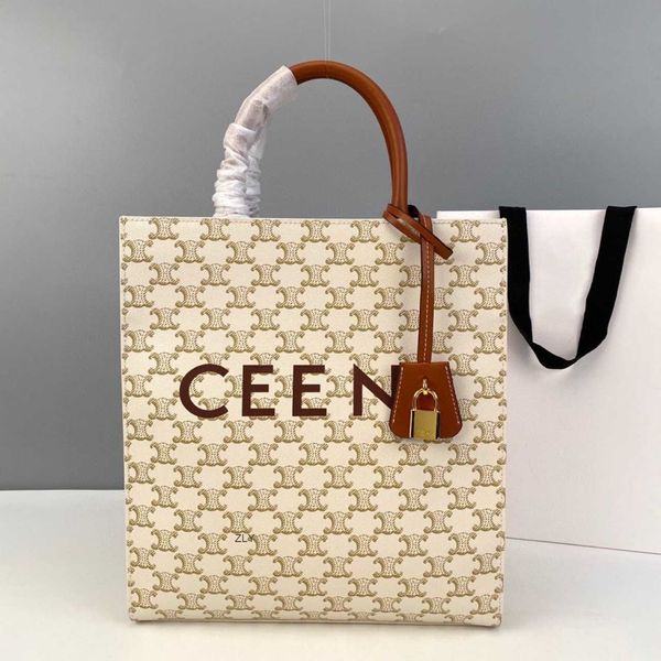 

new cabas lisa same triumphal arch tote bag leather portable white printed shopping bagzlyzly