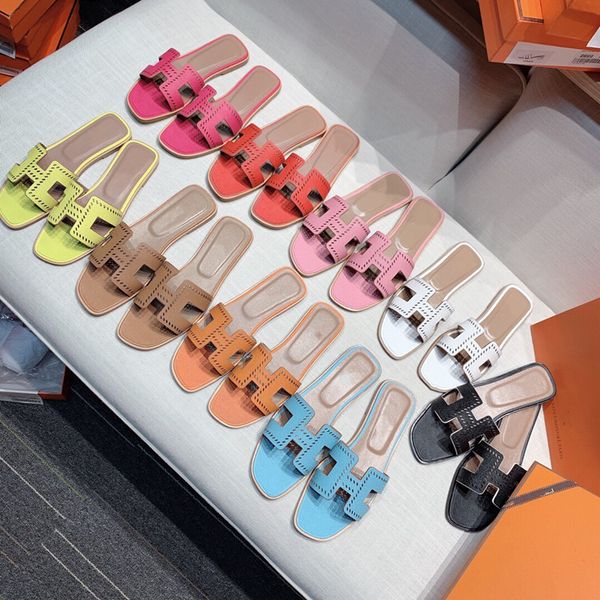 

high version h slippers women's summer flat bottom fashion leather new h sandals korean beach shoes one word v63p zmm, Black