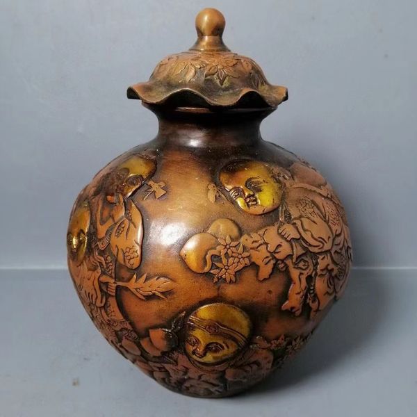 

crafts antique pure copper office money jar ornament