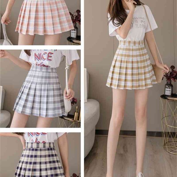 

high waist pleated skirt anime cosplay school uniform student girl plaid plus size s womens 210608, Black