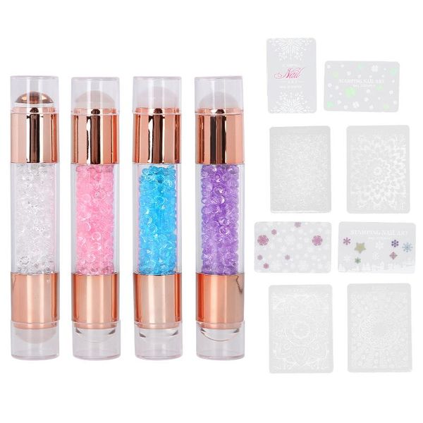 

nail art kits 12pcs stamper scraper set double silicone white clear jelly rhinestone pen plate manicure template