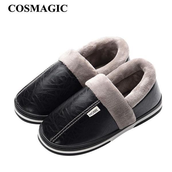 

slippers cosmagic 2021 women winter shoe fur indoor slipper moccasins keep warm anti-slip plush house floor comfortable men, Black