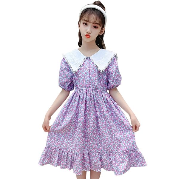 

summer dress for girls floral pattern patchwork children casual style costume girl 6 8 10 12 14 210527, Red;yellow