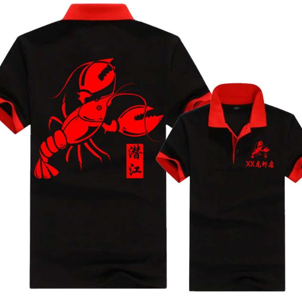 

big stall lapel t-shirt restaurant barbecue short sleeve pot shop summer crayfish, White;black