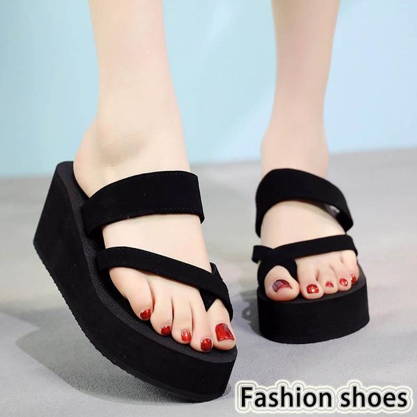 

slippers 3 model shoes woman heels for women and simple students comfortable outdoor beach fashion, Black