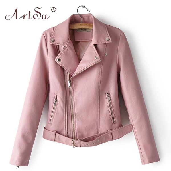 

women's jackets autumn women pu faux leather jacket basic zipper pink short coats winter female cool motorcycle belted slim black, Black;brown