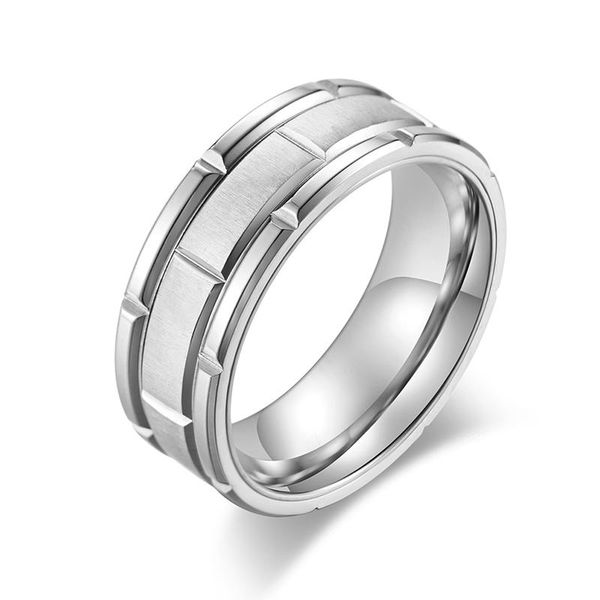 

wedding rings men 8mm width cool titanium ring black rose gold silver color band matte finish stainless steel punk, Slivery;golden