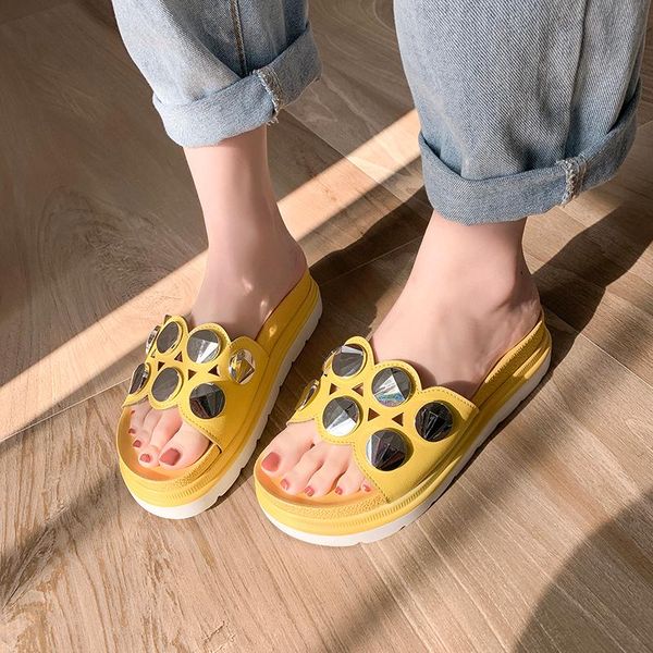 

slippers  cm platform women crystal decoration thick soled slides summer shoes casual open toe beach 2021, Black