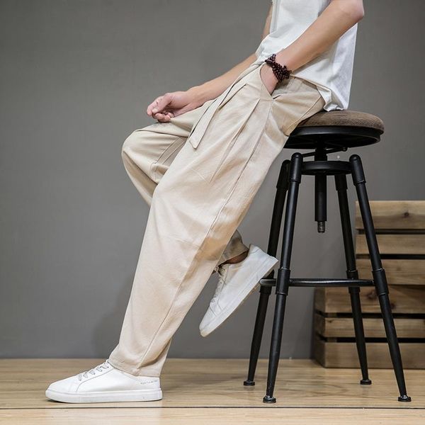 

chinese trousers pantalons homme spring cotton linen pants men elastic waist casual harem pant loose sweatpants traditional men's, Black